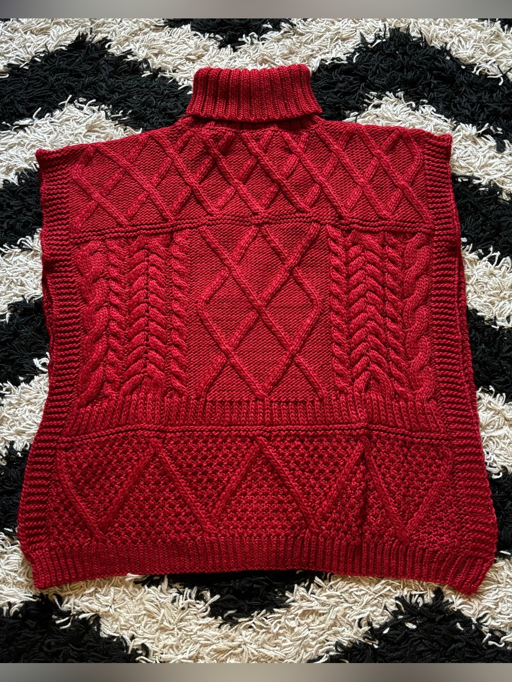 Autumn Chunky Knit Red Turtleneck Poncho